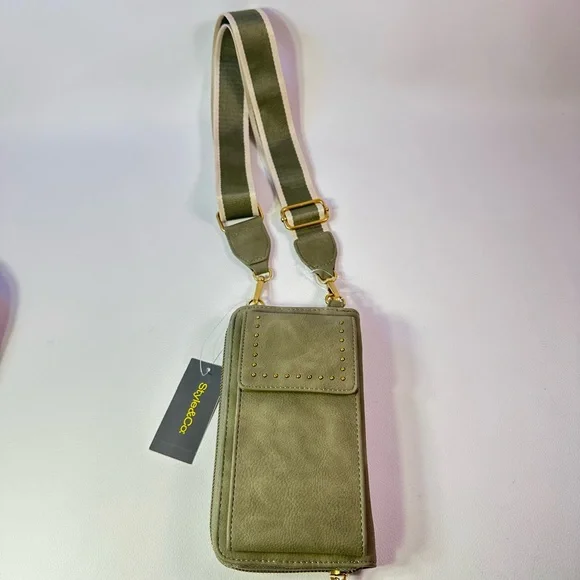 Macy’s Style & Co Mini Studded Sage Green Crossbody/Phone Holder - Picture 2 of 4